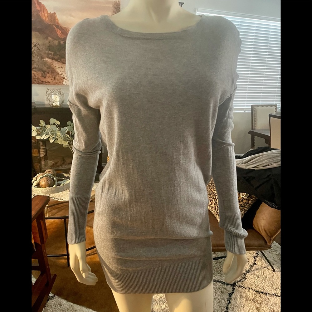 Long gray Ruby Moon sweater.